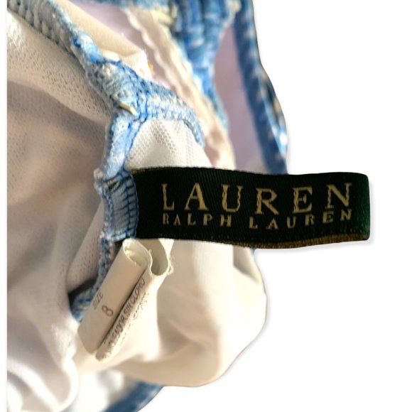 Lauren Ralph Lauren Light Blue/White Stripe One Piece Bathing Suit Swimsuit-Sz 8 - Picture 5 of 9